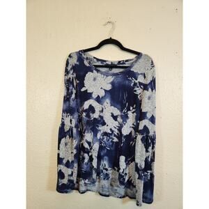 Simply Vera Vera Wang Women's Blue Floral Scoop Neck Pullover Sweater Size Large